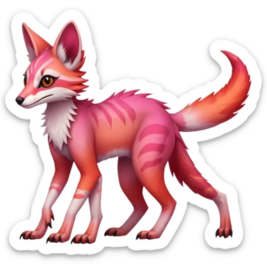 Feral Rare Fantasy dark pastel gradient-pink-red-orange Vernid-Sergal-Genet-species by LiLaiRa, random markings, tufted ears, full body, 4 legs sticker