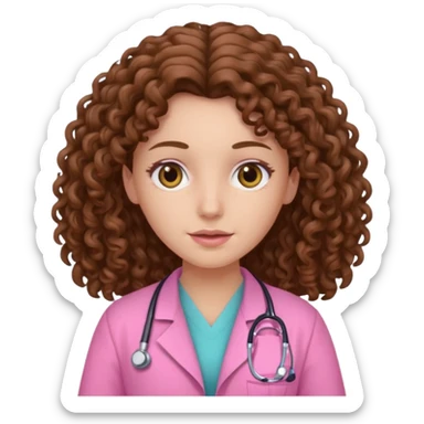 médica, cabelo castanho, pele branca, cabelo cacheado, cabelo comprido, roupa rosa sticker