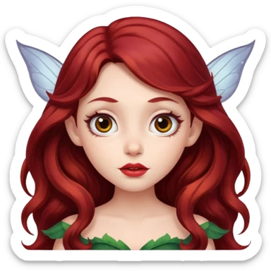 long and wavy dark red haired girl, with thick lips, big eyes and she looks like a fairy sticker