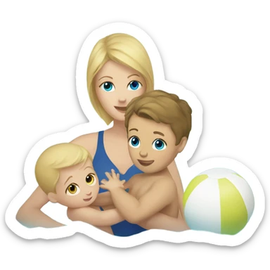 Blonde mom and baby boy brown hair blue eyes swimming sticker