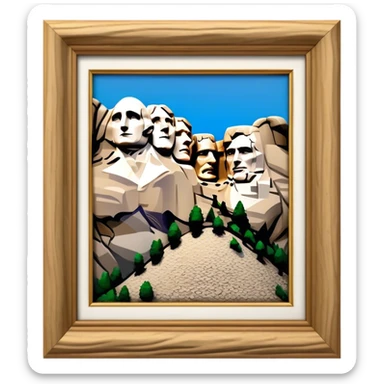 Cinematic Realistic Mount Rushmore Landmark Emoji, showcasing monumental carved presidential faces rendered with crisp textures and dynamic, historical lighting. sticker