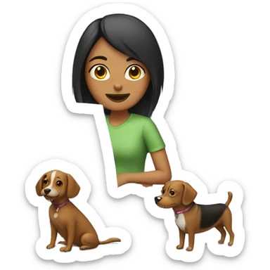 a girl with three computer and two dogs sticker
