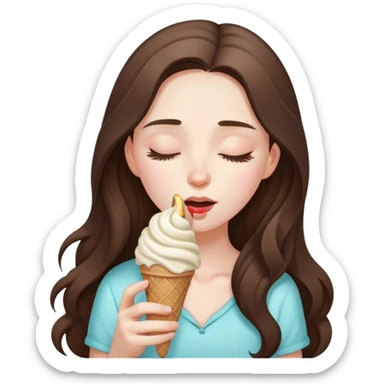 beautiful pale brunette girl with long hair enjoying an ice cream eyes closed sticker