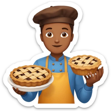 Baking community man avatar in vibrant style illustration. Pie, cookie, and muffin warm golden tones, simple shapes, flat design, high contrast. sticker
