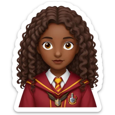 Alicia Spinnet in harry potter, wear hogwarts gryfindor uniform, long, dark, curly or wavy hair, dark skin sticker