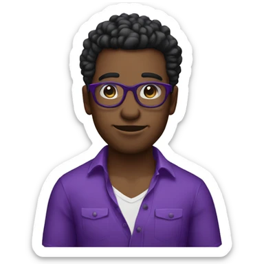 Chico de pelo negro con lentes y camisa morada sticker