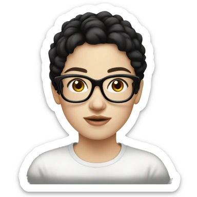 Pale skin, Blackhair, girl, thick black frame glasses, black sticker