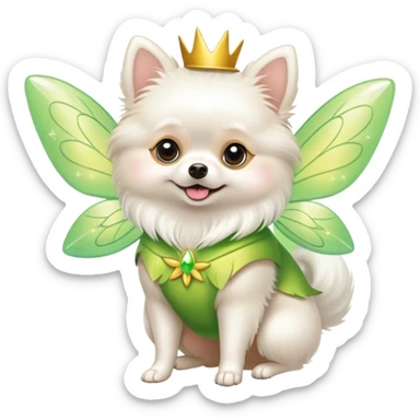 white pomeranian dressed up at tinkerbell sticker