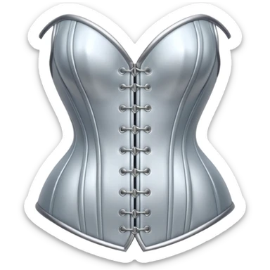 A luxury corset emoji made of silver chrome, smooth metallic curves, minimal fashion silhouette, glossy reflections, sensual high-end aesthetic, iOS emoji style, centered, clean white background sticker