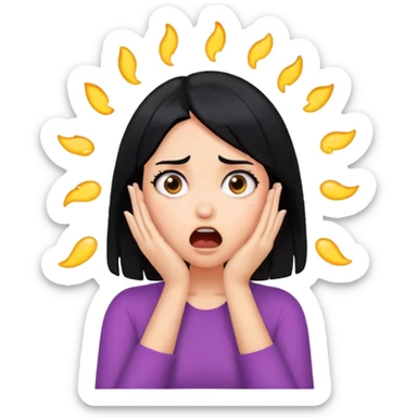 Shocked girl face and hands on face , black hair  sticker