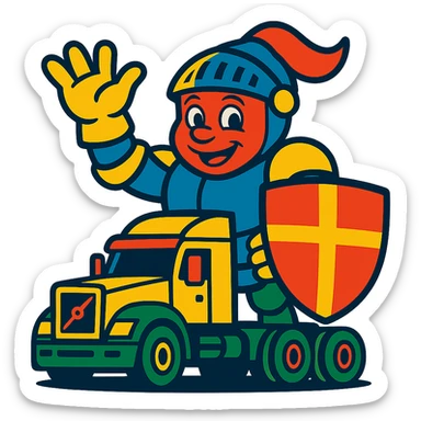Add color to Casper's knight armor and accessories in vibrant toon style, keep Casper the same size as the white semi truck, transparent background. sticker