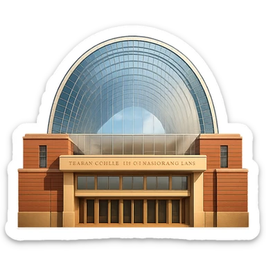 cinematic, realistic emoji of the Kimmel Center for the Performing Arts in Philadelphia, Pennsylvania, straight-on perspective, featuring its iconic glass barrel-vaulted roof and modern architecture, lifelike detail, bright regal lighting as on a sunny day, accurate building colors sticker