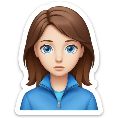 Brown haired girl with blue eyes wearing a zip jacket sticker