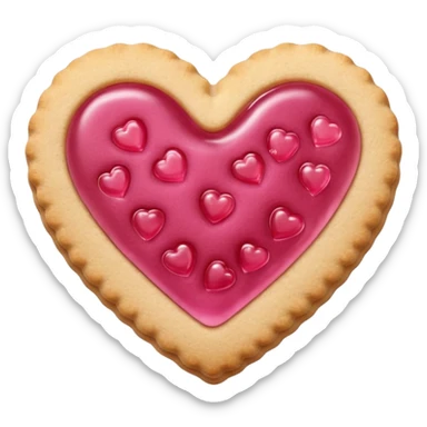 Realistic shortbread cookie in the shape of a heart with pink jelly sticker