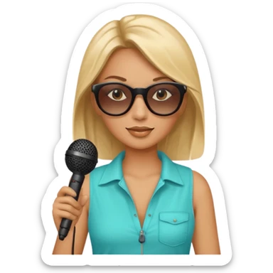 woman with summer clothes and sun glasses holding microphone sticker