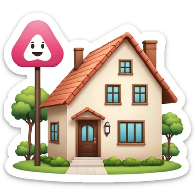 dessiner une maison moderne , met une pancarte "Airbnb", rajoute un visage (yeux et bouche) avec un sourire. sticker