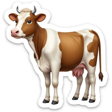 cinematic-[brown and white cow]-realistic-full-body-standing-emoji,-tail-flicking-lazily,-head-tilted-dramatically,-sleek-[brown and white]-coat,-simplified-yet-realistic-focused-features,-highly-detailed,-glowing-with-an-almost-sarcastic-glow sticker
