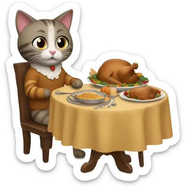 Cat is eating Thanksgiving dinner sticker