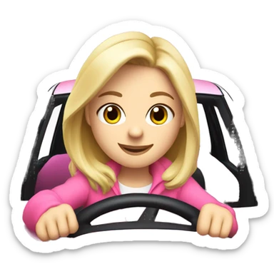 Cute blonde girl driving a Pink toyota Yaris  sticker