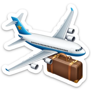 airplane with luggage and passport sticker