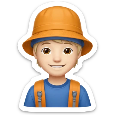 a young student boy with the backpack with bucket hat sticker