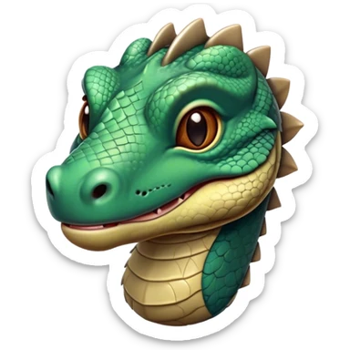 Cinematic Realistic Cute Komodo Dragon Portrait Emoji, Head tilted playfully and inquisitively, featuring a compact, robust build with finely detailed, textured scales in natural earthy hues and a characteristically alert face with bright, curious eyes, rendered with lifelike clarity, high shine, affectionate and surprisingly endearing, styled with a touch of wild charm, soft glowing outline, capturing the essence of a mischievous yet lovable Komodo dragon that seems poised to inch its way out of the screen into your arms! sticker