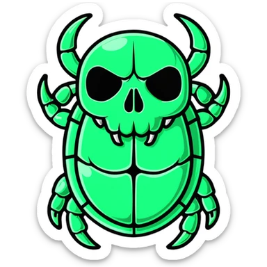 green shiny scarab with a skull as its body sticker