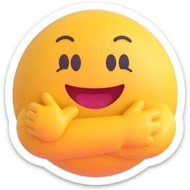 cute, happy, bodyless round 3D emoji with hug motif, smiling, friendly, transparent background, 512x512 px sticker