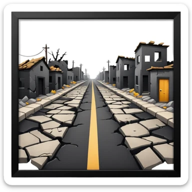 ruined town with horizontal destroyed road sticker