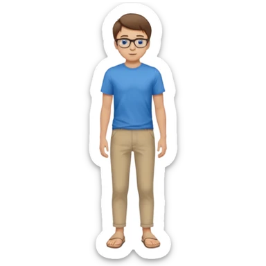 jeune homme l'air cool taille moyenne corpulence maigre cheveux chatain court yeux bleus lunettes photo de pieds en pantalon  sticker