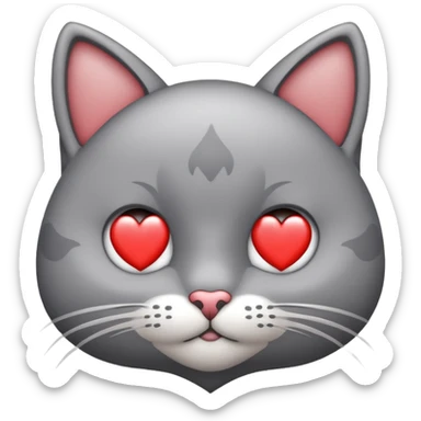 Crear un sticker de un gatito que es gris y blanco (es chiquito) con corazón en los ojos  sticker
