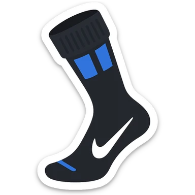 A single black football sock with a white Nike tick, compression sock style, emoji style, no background sticker