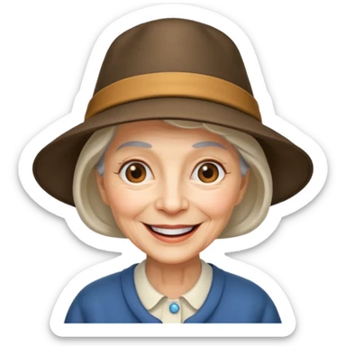 elderly woman with hat sticker