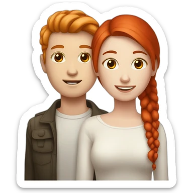 Couple. Non binary pale person with red hair love pale man with brown hair sticker