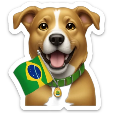 a caramel dog holding a brazilian flag sticker