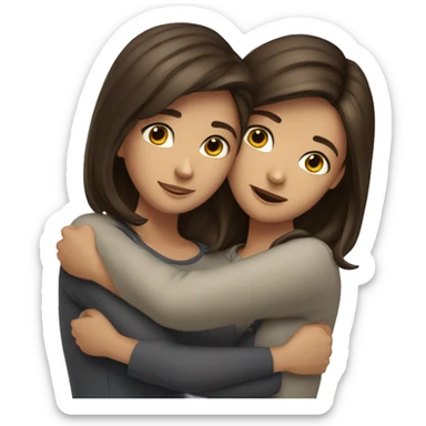 Two brunette best friends hugging one with short hair one with long hair girs sticker