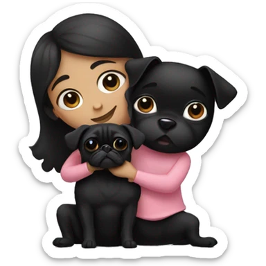 A girl with black heart hugging a black pug dog sticker