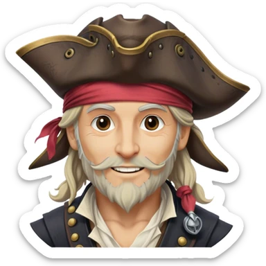 Clash of Clans aesthetic: Beautiful and Majestic Pirate Portrait Emoji, Rendered in serene confidence with a gentle, enigmatic smile and a regal tricorn hat, showcasing a distinguished, weathered build with a timeless bandana and soft, wise eyes in natural skin tone, Simplified yet exquisitely endearing features, highly detailed, glowing with a soft, drowsy maritime light, high shine, calm and heroic, stylized with an air of legendary seafaring elegance, soft glowing outline, capturing the essence of a majestic pirate whose noble spirit inspires epic adventures! sticker