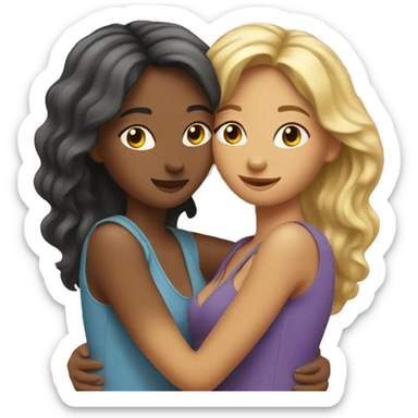 Two female best friends hugging each other, coquette style sticker