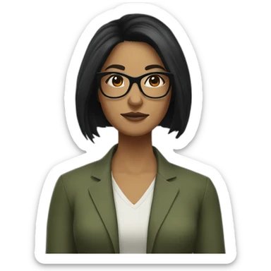 Woman with black hair and strokes of white in hair and turtle glasses sticker