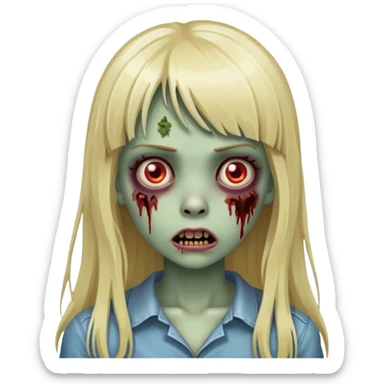 Blonde zombie girl emoji with bangs, long Hair  sticker