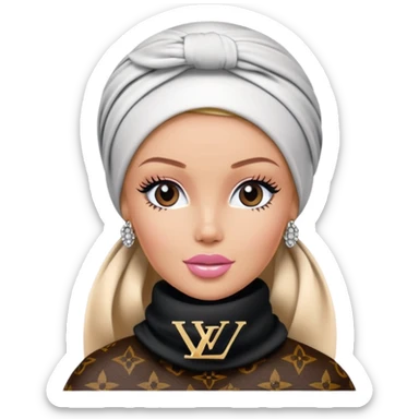Barbie wearing a black louis vuitton head scarf sticker