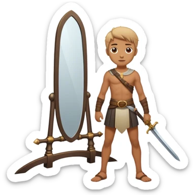 the sword on the floor and a mirror person sticker