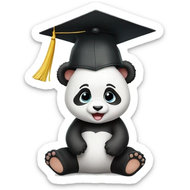 baby panda wearing graduation cap sticker