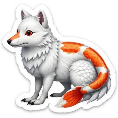 Asian Painted Fluffy Realistic Rock-Ptarmigan-Arctic-Wolf-Koi-Fish-Animal-hybrid, full body, with red marking over eye sticker