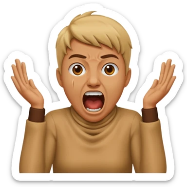 a bust of a person with both their hands around their neck with a face yelling sticker