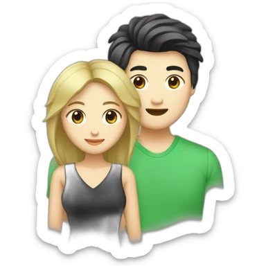Un couple mignon composé d’un homme aux cheveux noir asiatique et d’une femme au cheuveux blond et au yeux vert sticker