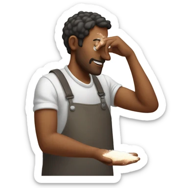 man smelling a small amount of flour on his fingertip  sticker