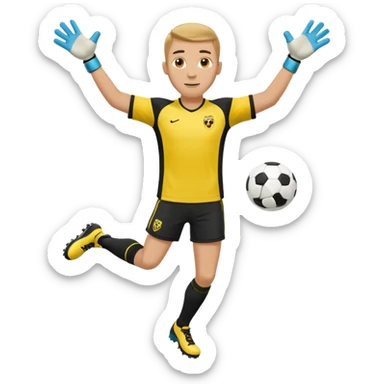 soccer goalkeeper yellow shirt, shorts football boots arms out sticker