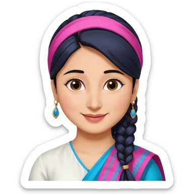 generate a pretty bratz emoji that looks like Kareena Kapoor's Geet character. 
Make her wear a white shirt with a colorful blue-pink dupatta wrapped around her neck. smiling big. Black hair tied into a side part ponytail

She should look exactly  like Kareena Kapoor sticker
